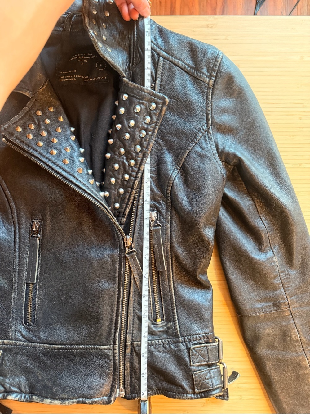 All Saints Studded Leather Biker Moto Jacket Black US 2 - Picture 14 of 14
